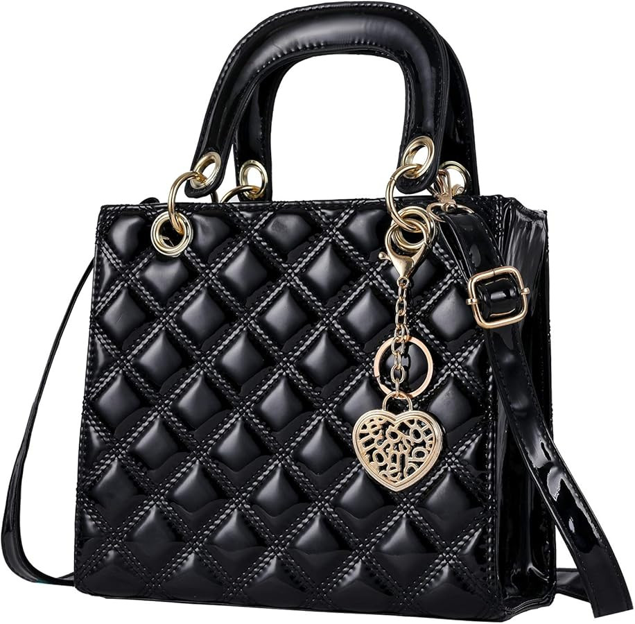 Qiayime Purses and quilted Handbags for Women Shiny Patent Ladies Chain Top Handle Satchel Should... | Amazon (US)