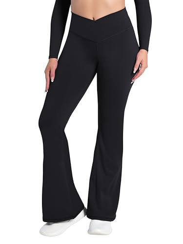 Sunzel Flare Leggings, Crossover Yoga Pants with Tummy Control, High-Waisted and Wide Leg, Fleece Lined 34" Inseam, Black Small | Amazon (US)