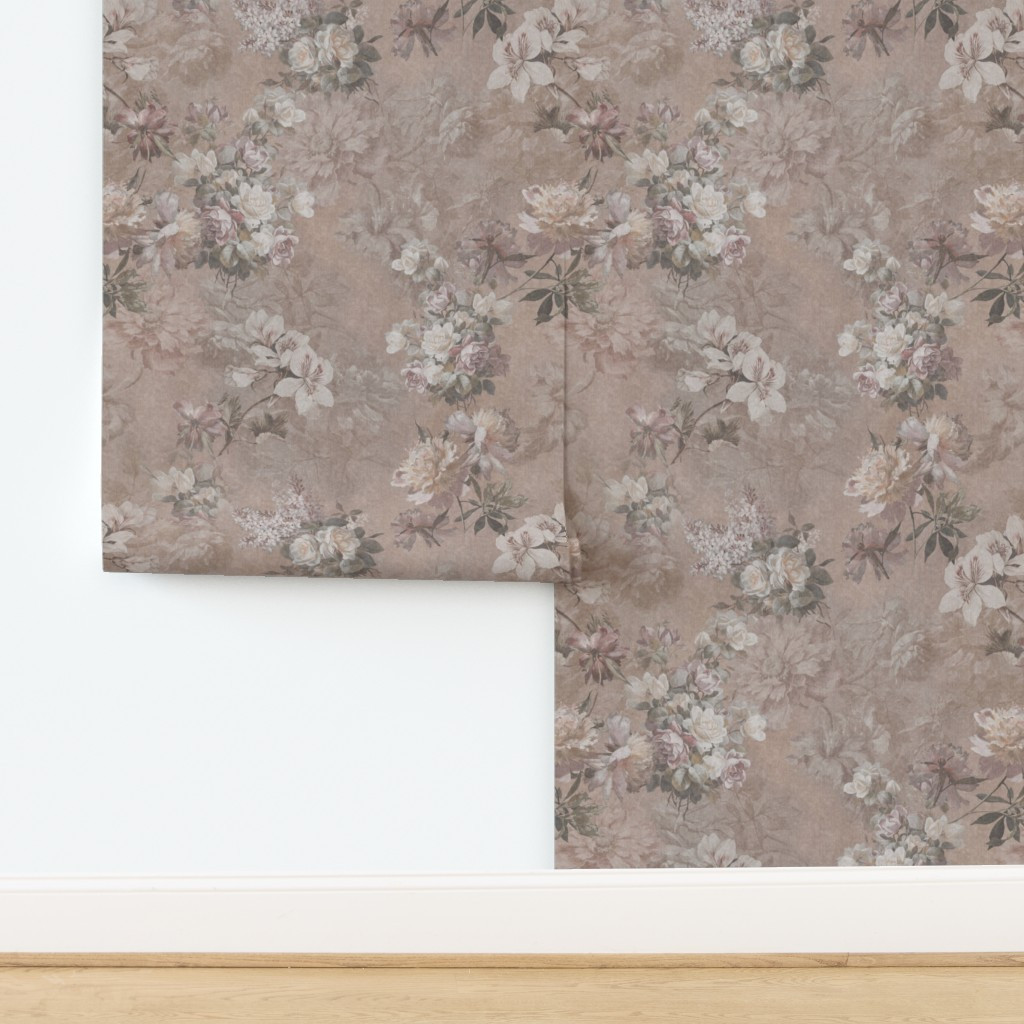Belle - Baroque Faded Roses & Flowers Elegant Rococo Boudoir - Muted pink Wallpaper | Spoonflower | Spoonflower