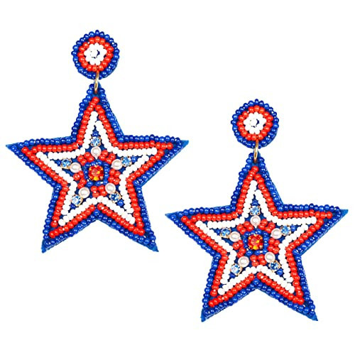 ALMHH 4th of July Earrings, Handmade Beaded Patriotic Earrings for Women, Star American Flag Dangle Drop Independence Day Patriotic Holiday Gifts | Amazon (US)