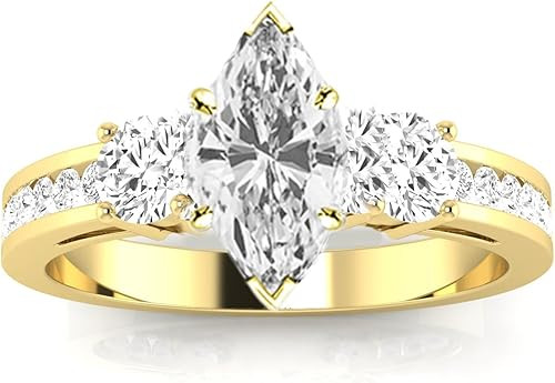 2.5 Ctw 14K White Gold Channel Set 3 Three Stone GIA Certified Marquise Cut Diamond Engagement Ri... | Amazon (US)