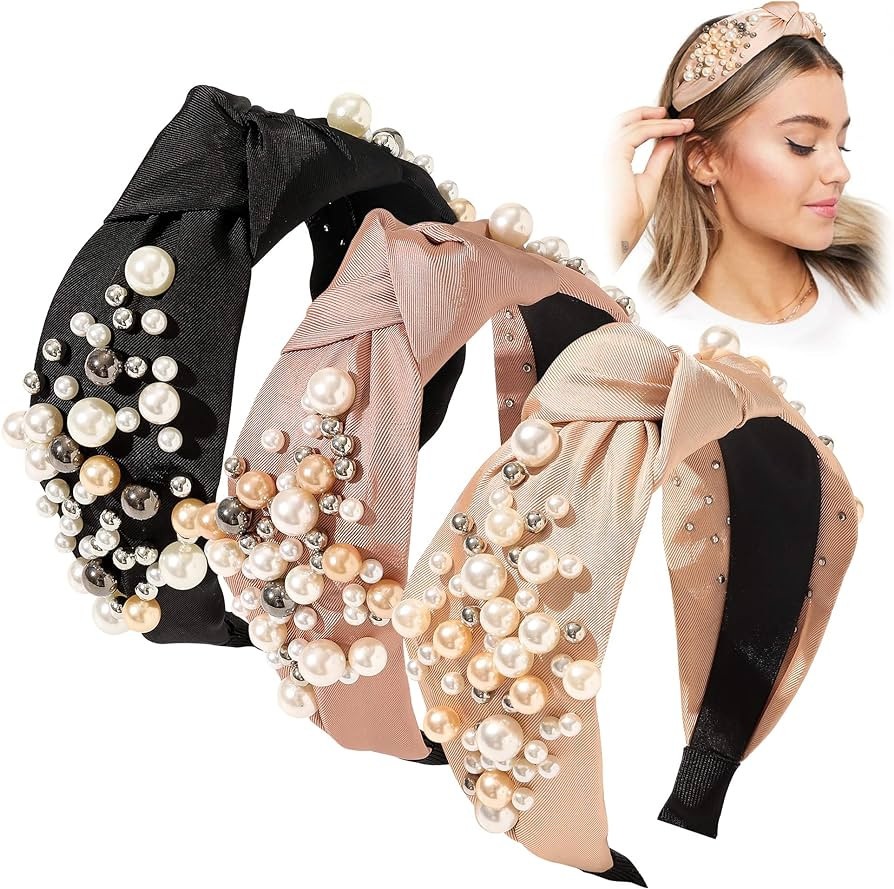 Ivyu Headbands for Women Head Bands - Knotted Pearl Headband Diademas Para Mujer De Moda Hair Acc... | Amazon (US)