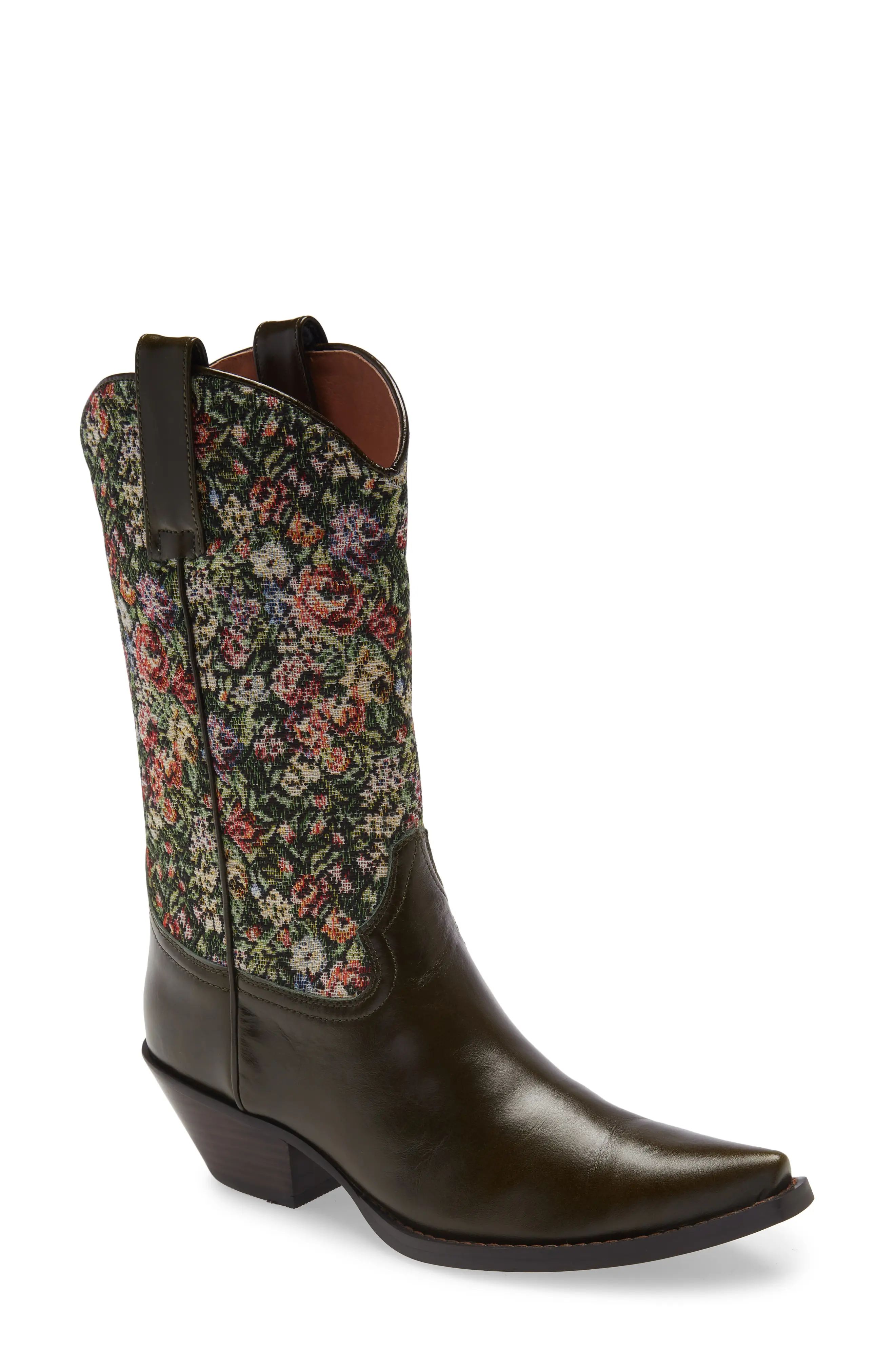 Jeffrey Campbell Crossroads Western Boot in Khaki Multi Floral Tapestry at Nordstrom, Size 5 | Nordstrom