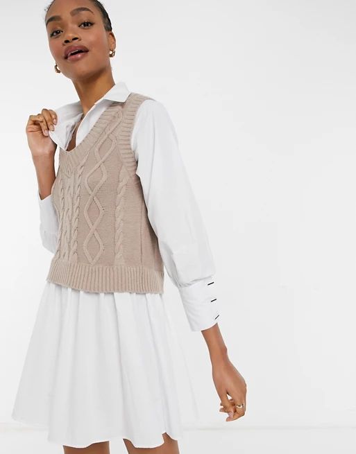 River Island tabbard knit mini shirt dress in camel | ASOS (Global)
