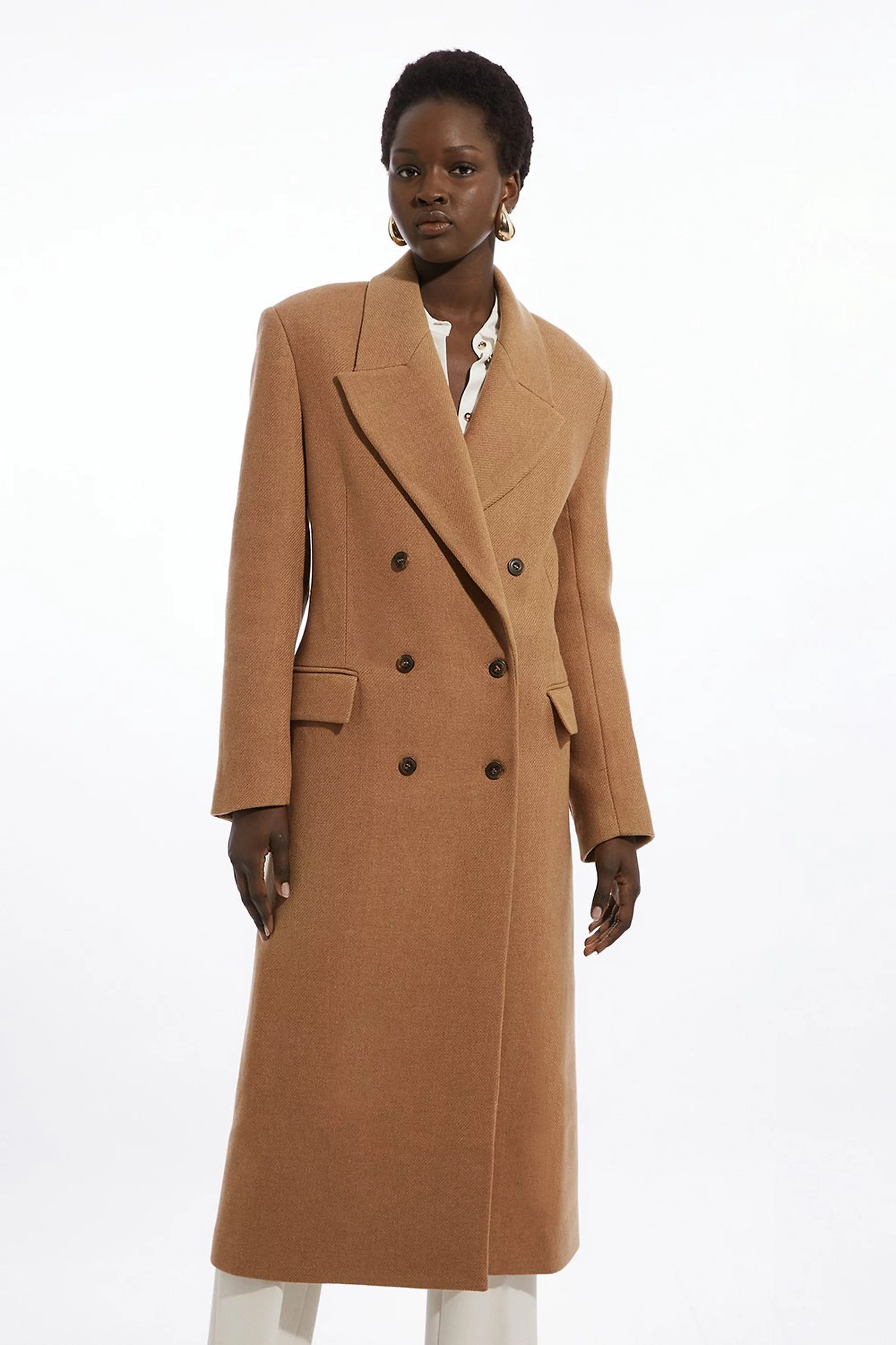 Italian Manteco Wool Blend Double Breasted Tailored Midaxi Coat | Karen Millen | Karen Millen UK + IE + DE + NL