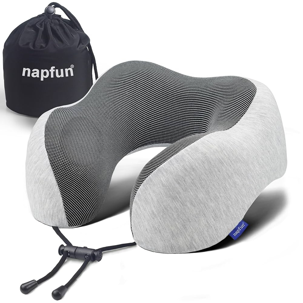 napfun Neck Pillow for Traveling, Upgraded Travel Neck Pillow for Airplane 100% Pure Memory Foam ... | Amazon (US)