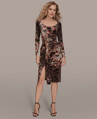 Donna Karan New York Petite Long Sleeve Velvet Dress - Macy's | Macy's