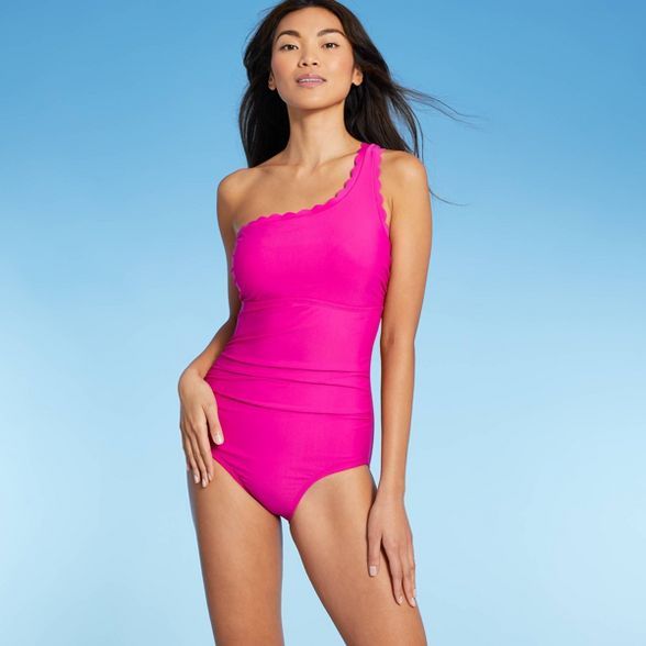 Women's Scallop One Shoulder High Coverage One Piece Swimsuit - Kona Sol™ | Target