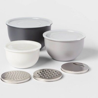 9pc Set - 3 Nesting Bowls with Lids and 3 Slicing Attachments Gray - Made By Design™ | Target