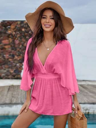 Plain Plunging Neck Cover Up Dress | SHEIN