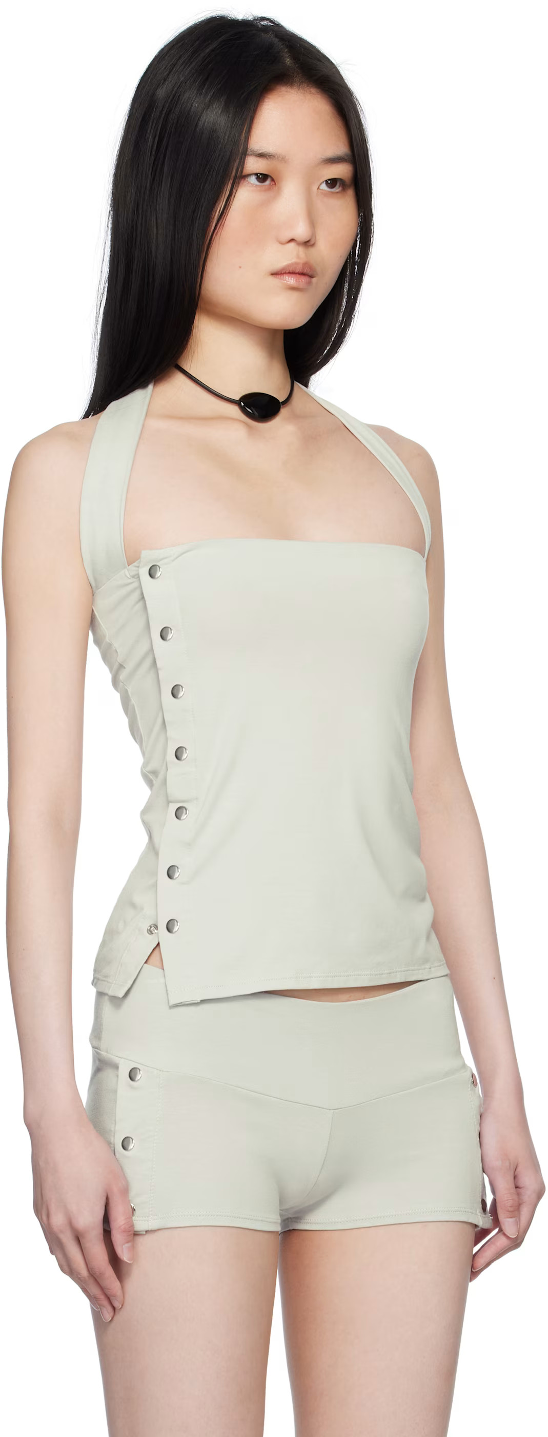 BELLE - Gray Snap Top | SSENSE