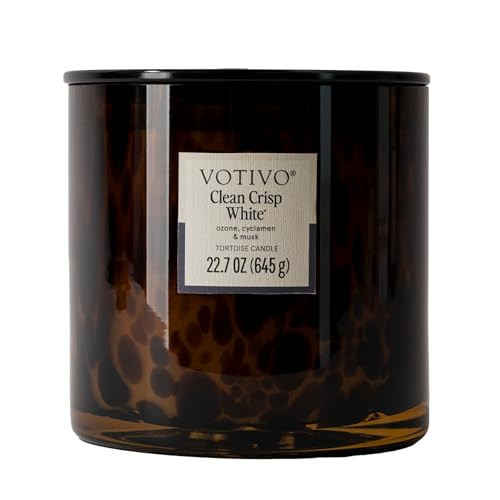 Votivo Clean Crisp White Tortoise Scented Candle | 22.7 oz Soy Wax Blend | Luxurious Cotton Scent | Decorative Home Decor Tortoiseshell Pattern | 100 Hour Burn Time | Amazon (US)