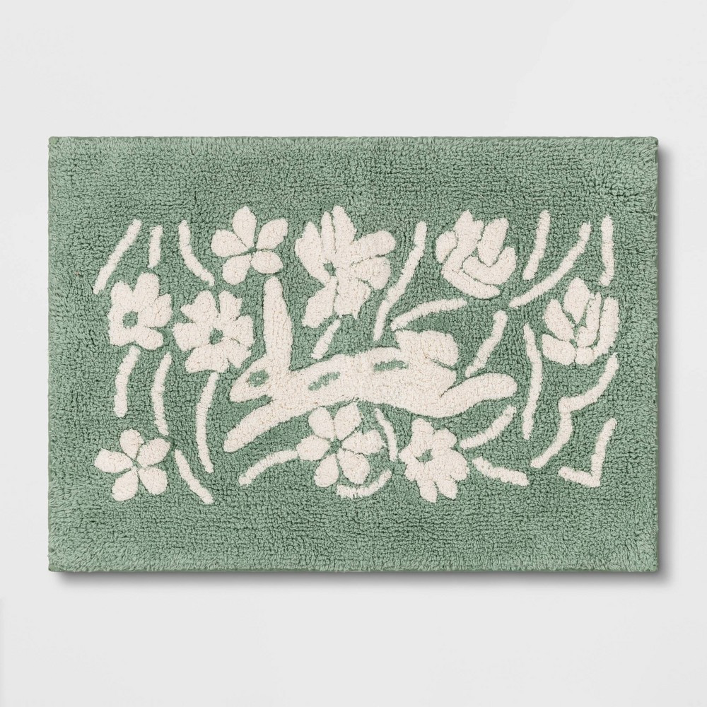 17""x24"" Leaping Bunny Bath Rug Green - Threshold | Target