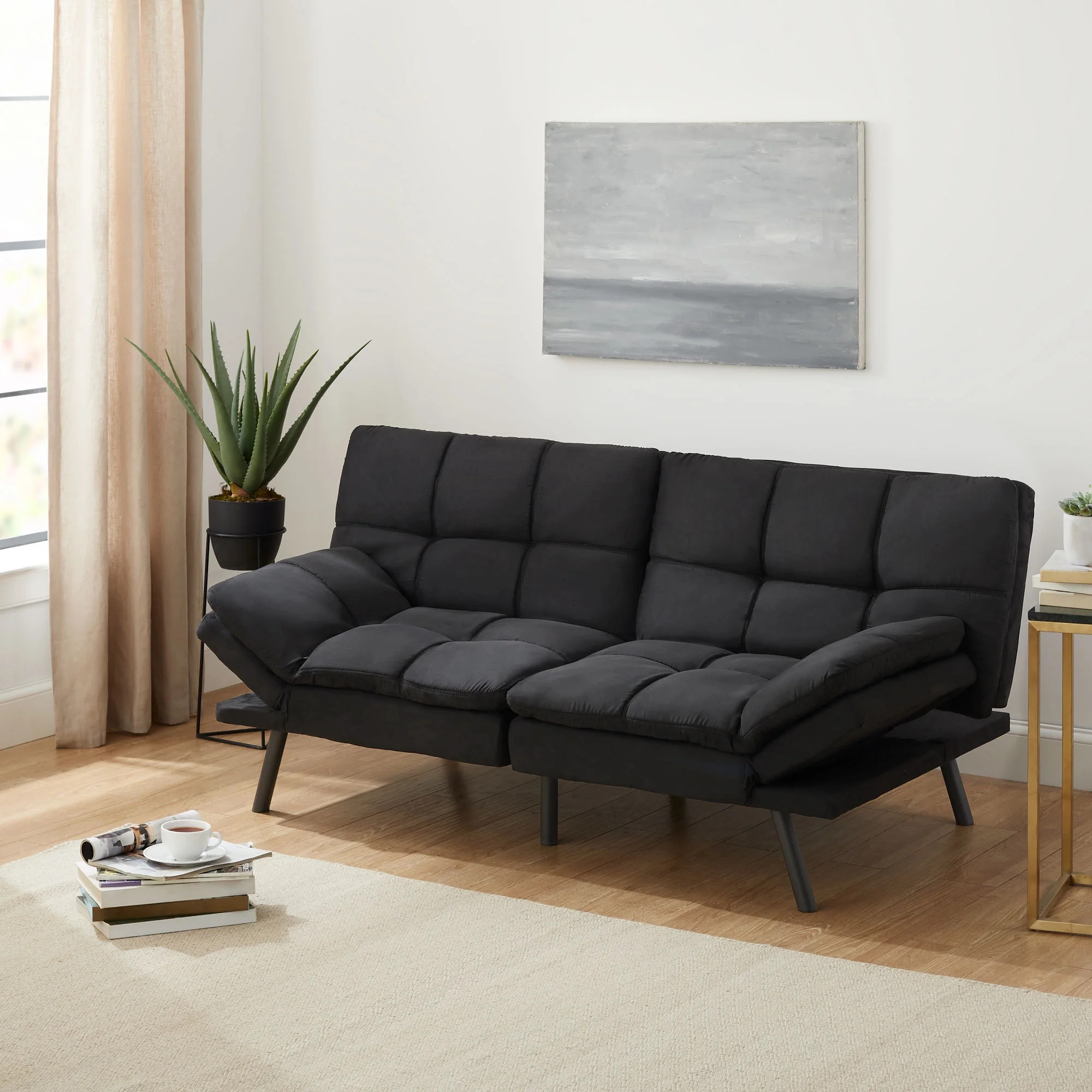 Mainstays Memory Foam Futon, Black Faux Suede Fabric, 72'' | Walmart (US)