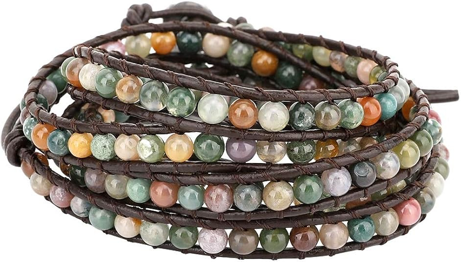 Amazon.com: Emibele Leather Bracelet, Agate Bead Wrap Bracelet Handmade Jewelry Wrist Accessory f... | Amazon (US)
