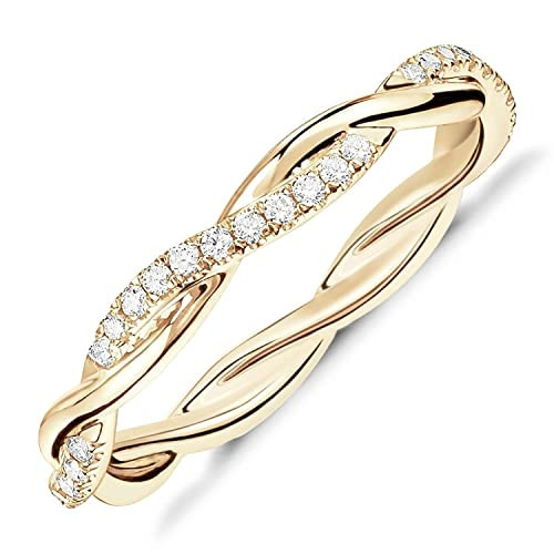 PAVOI 14K Gold Plated Cubic Zirconia Twisted Rope Eternity Band Yellow Gold for Women Size 8 | Amazon (US)