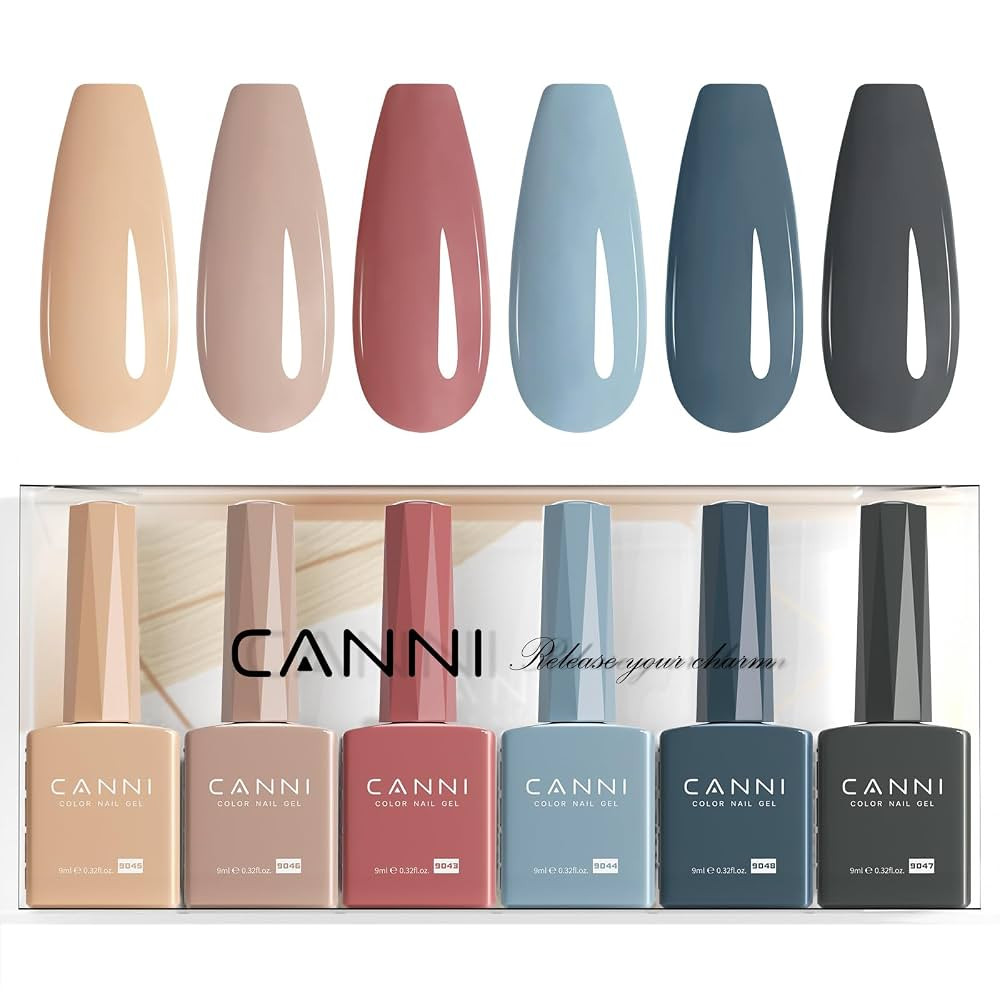 CANNI 6 Colors 9 ML Hema-Free Brown Gel Nail Polish Set, Fall Light Brown Nude Blue Gel Polish Ki... | Amazon (US)