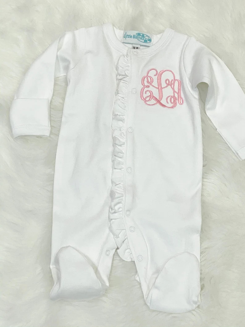 Baby Girl Coming Home Outfit Monogrammed Footie Ruffle - Etsy | Etsy (US)