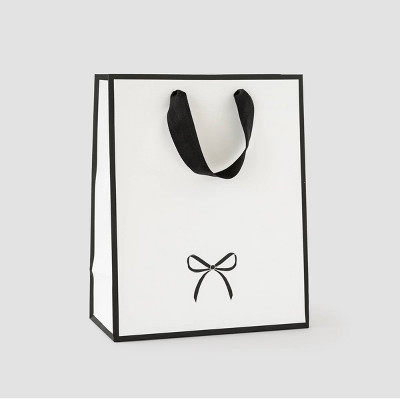 Small Black Piping with Printed Bow Gift Bag Black/White - Sugar Paper™ + Target | Target