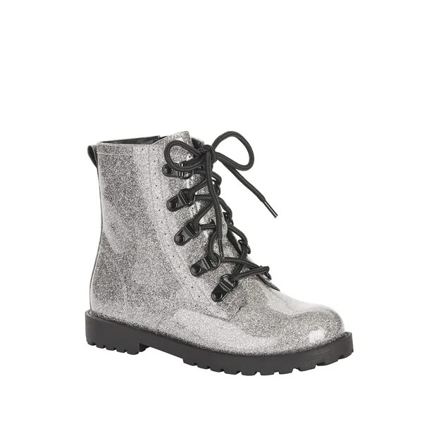Wonder Nation Glossy Lace-Up Moto Boot (Little Girls & Big Girls) | Walmart (US)