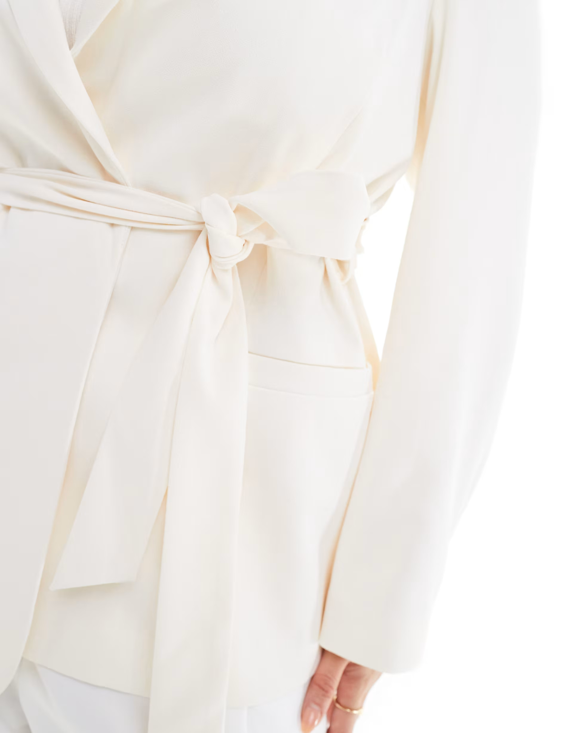 ASOS DESIGN Curve tailored belted blazer in cream | ASOS (Global)