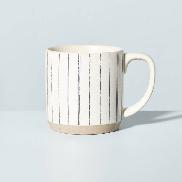 10oz Distressed Vertical Stripes Stoneware Mug Blue/Sour Cream - Hearth &#38; Hand&#8482; with Ma... | Target