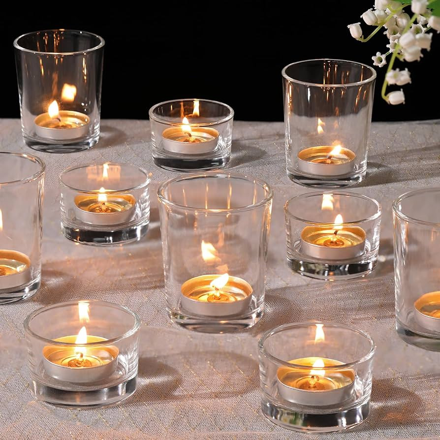 12pcs Assorted Votive Candle Holders, Clear Glass Candle Holder for Floating Candles, Tealight Ca... | Amazon (US)