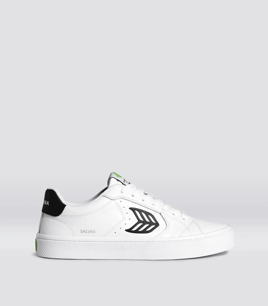 SALVAS White Leather Black Logo Sneaker Women | Cariuma