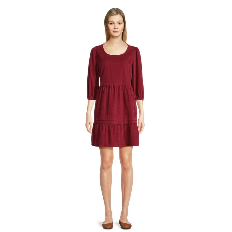 Time and Tru Women's Corduroy Dress with 3/4-Length Sleeves, Sizes XS-XXXL | Walmart (US)