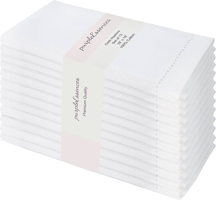 Set of 12 Hemstitch Cloth Dinner Napkins 100% Cotton - Soft Durable Washable -Ideal for Events We... | Amazon (US)