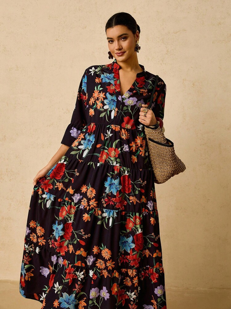 Travachic Plus Size Women's Floral Print V-Neck Flare Sleeve Casual Dress Maxi Floral Dress Floral Maxi Dress Casual Maxi Dress Bohemian Maxi Dress Floral Maxi Dress Women Women Floral Maxi Dress Autumn Dress Going Out Dress Fall Clothes Fall Clothes Plus Size Autumn Clothes Old Money Beach Outfits For Woman Resort Wear Women Ibiza Outfit,Fall Clothes For Women | SHEIN