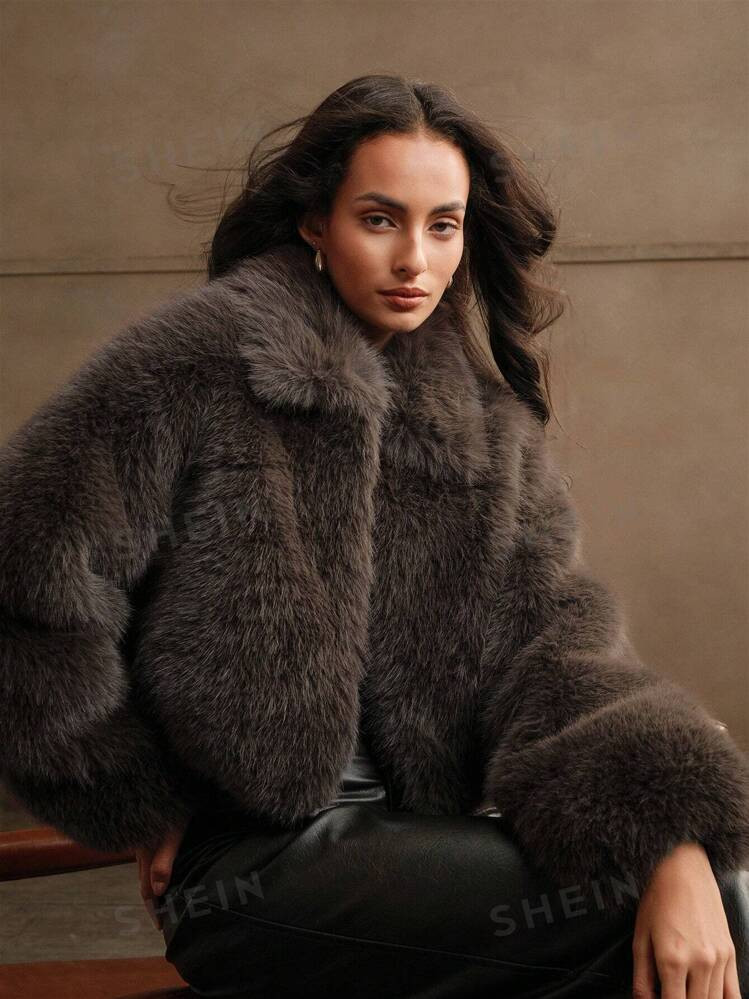 Anewsta Casual Zipper Faux Fur Collar Jacket | SHEIN