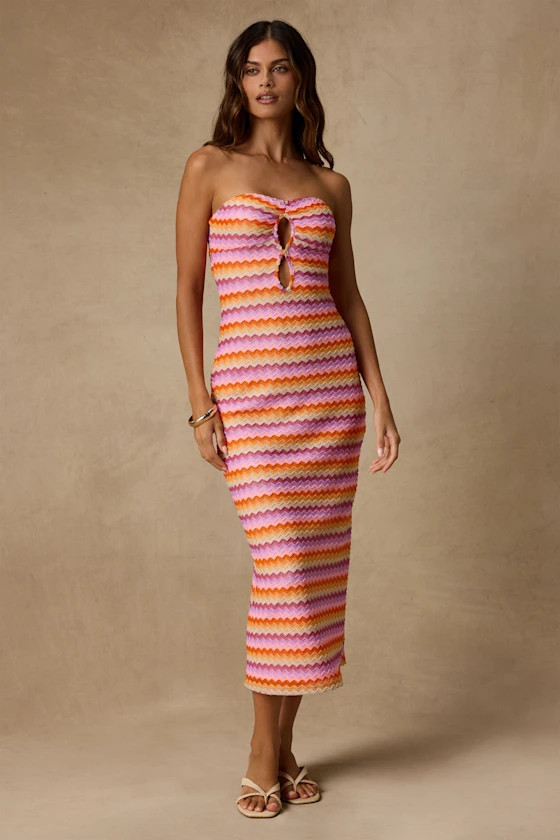 Skylaine Pink Multi Crochet Midi Dress | Lulus