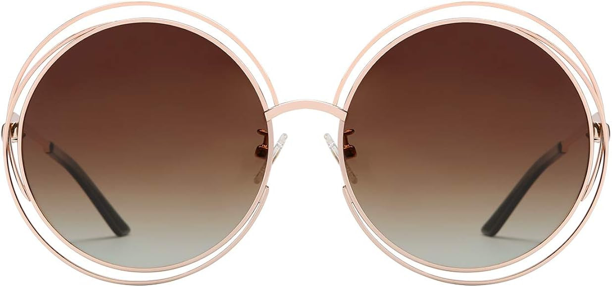 VIVIENFANG Full Metal Double Circle Wire Frame Oversized Round Polarized Sunglasses 86613 | Amazon (US)