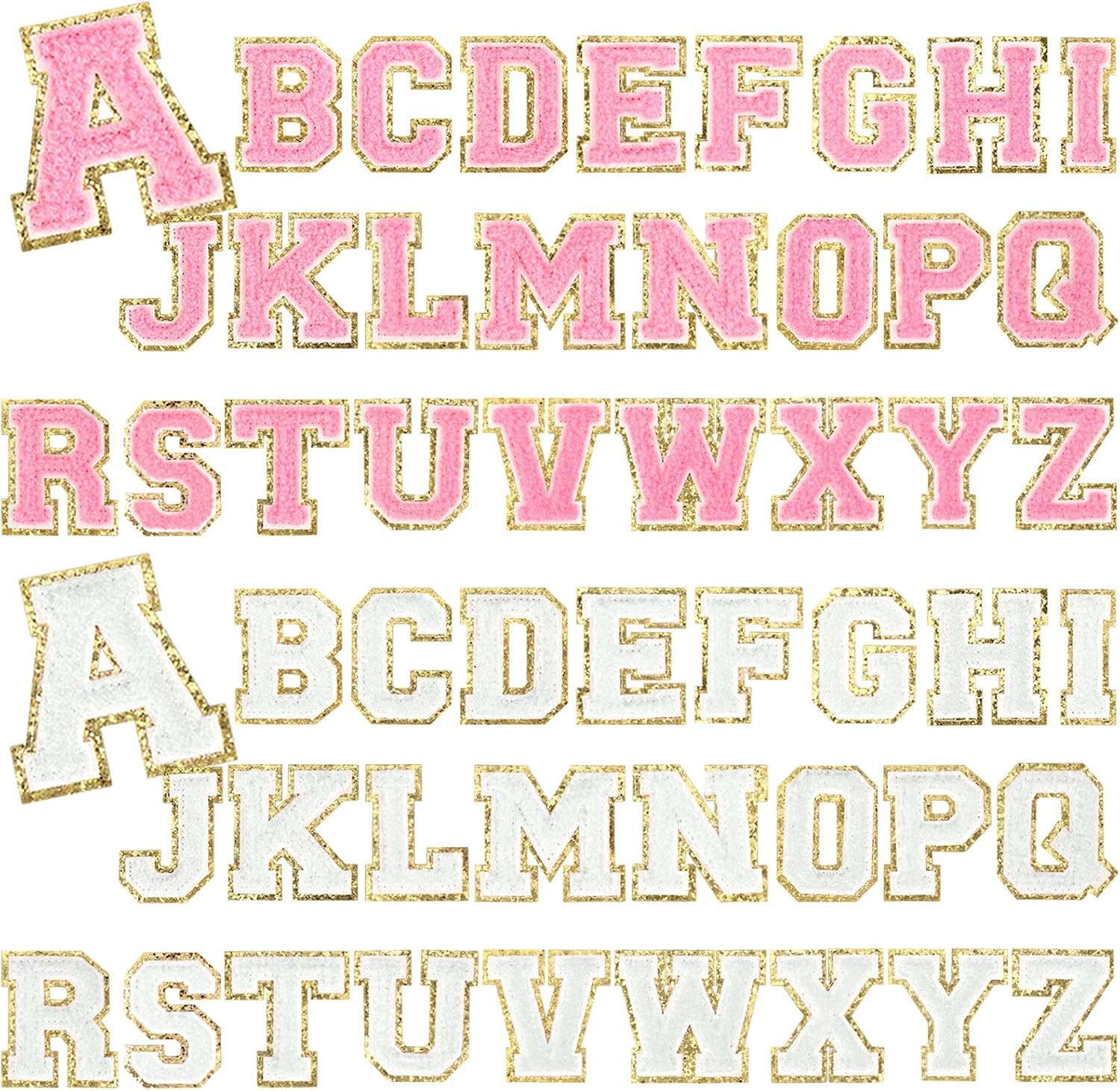 Aoibrloy 52 PCS Chenille Letter Patches Iron on Letter Patches Glitter A-Z Letter Patch Sew on Appli | Amazon (US)