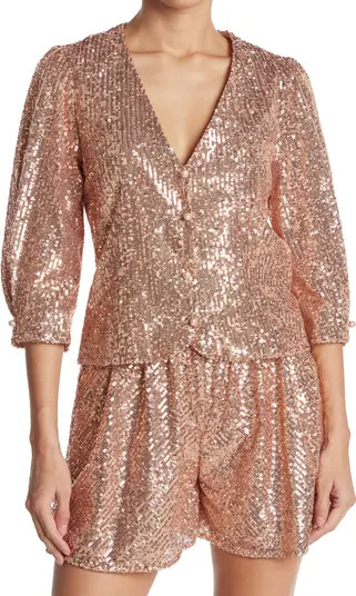 maje Paillette Sequin V-Neck Blouse | Nordstromrack | Nordstrom Rack