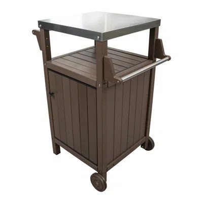 Kitchen Portable Outdoor Grill Cart, Patio Bar Cart with Stainless Steel Top and Rolling Wheels, BBQ Cart for Indoor&Outdoor Use, Brown | Wayfair North America