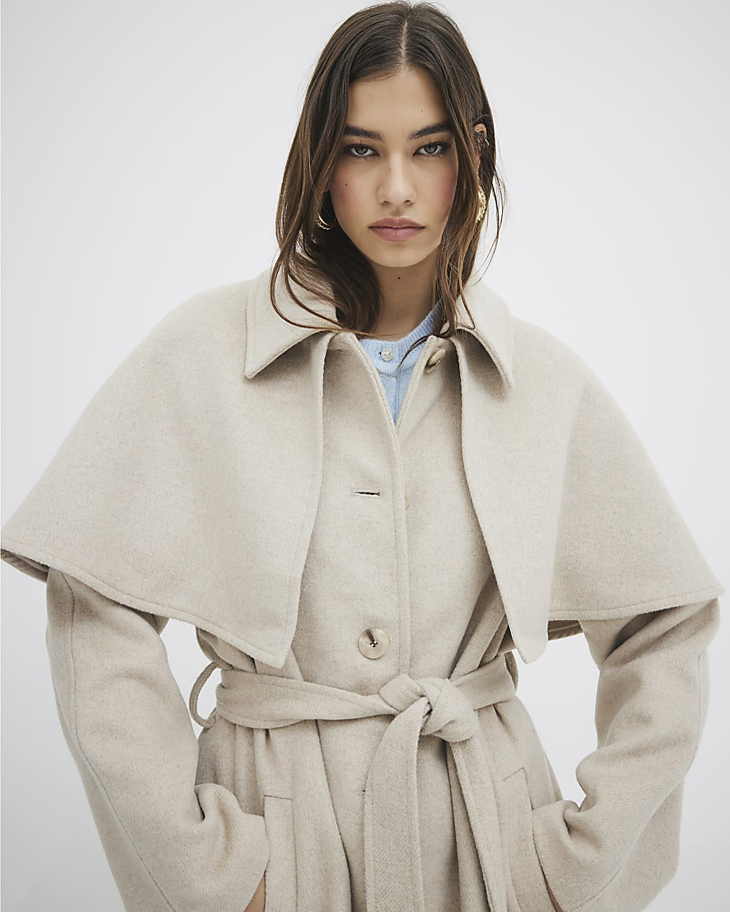 Beige Wool Blend Oversized Cape Coat | River Island UK & IE