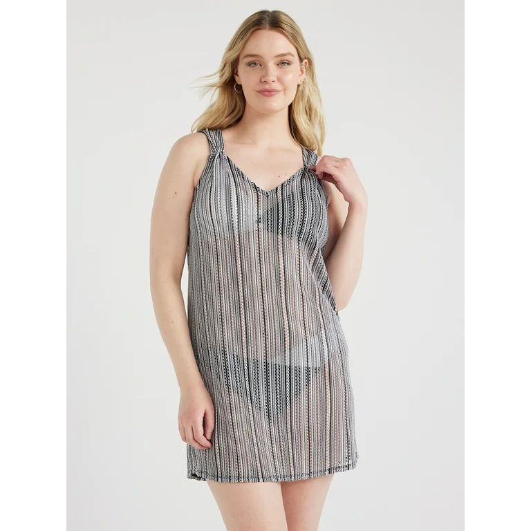 Time and Tru Women's and Plus V Neck Crochet Coverup Dress, Sizes XS-3X - Walmart.com | Walmart (US)