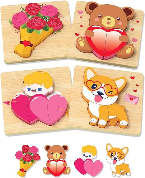 Yetonamr Valentines Wooden Puzzles Gifts for Kids, 4 Pack Toddler Valentines Day Toys for Boys Gi... | Amazon (US)