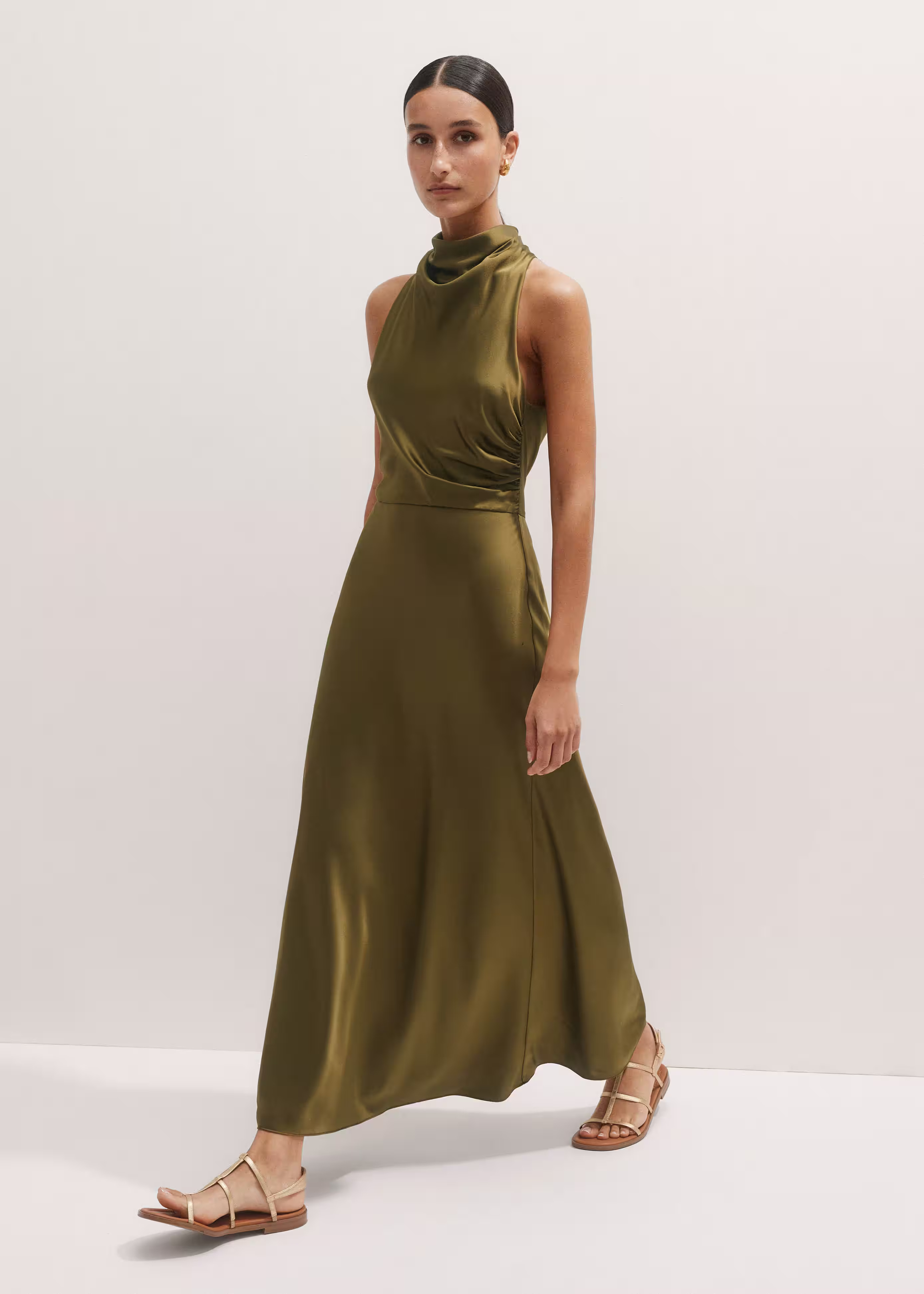 Silk Draped Halterneck Maxi Dress Silk Satin | ME+EM US