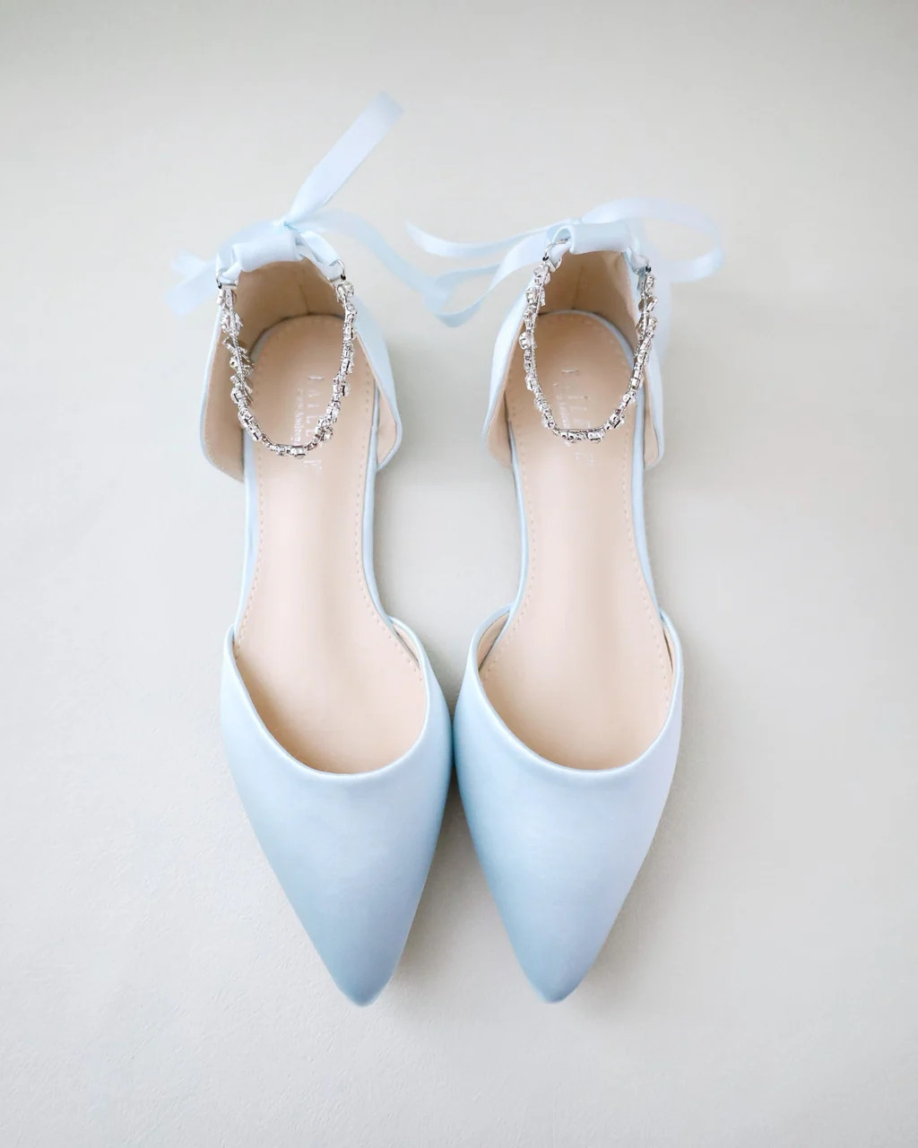 Satin Pointy Toe Wedding Flats with Amaryllis Strap | Kailee P.
