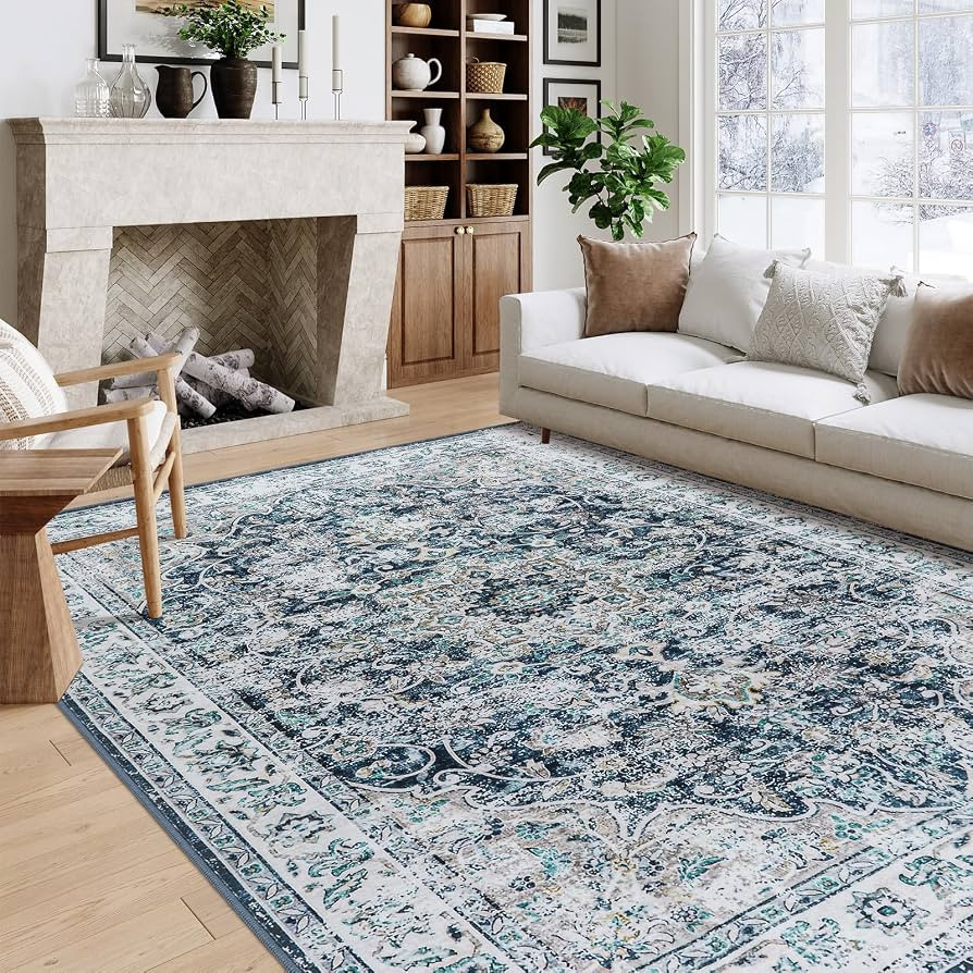 Lahome Vintage 8x10 Area Rugs, Non-Slip Washable Rug for Bedroom Dining Room, Ultra-Thin Oriental... | Amazon (US)