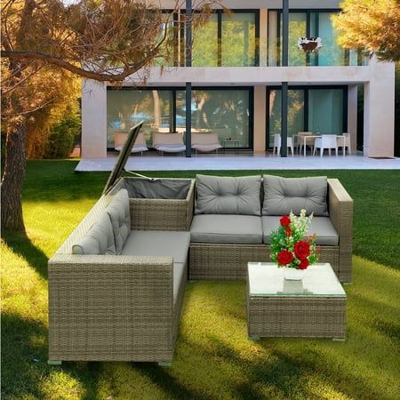 Outdoor Patio Set YOFE 4PCS Wicker Patio Furniture Set PE Rattan Outdoor Sofa Sectional Sets Patio C | Walmart (US)