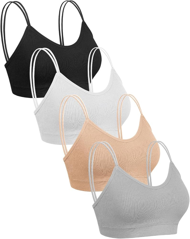 Omisy 4 Pieces V Neck Cami Bra Bralettes for Women,Padded Seamless Bralette Straps Sleeping Bra w... | Amazon (US)