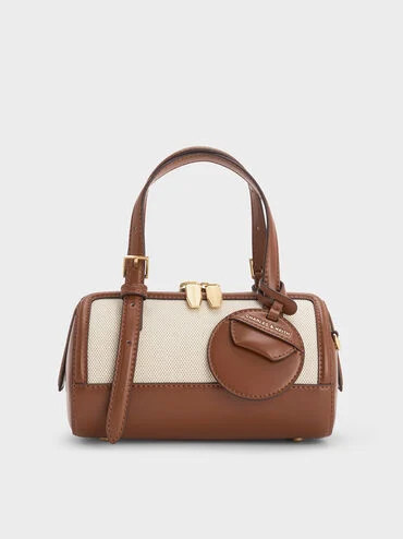 Enola Canvas Two-Tone Bowling Bag
    
         - Chocolate | Charles & Keith US