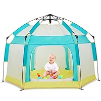 Baby Playpen with Canopy, Hexagon Toddler Beach Tent(Grey) | Amazon (US)