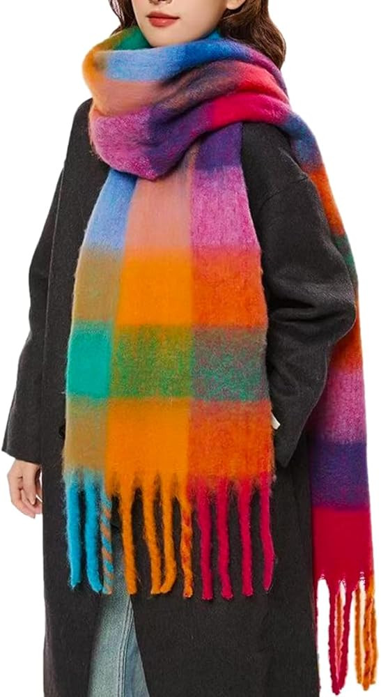 Large Chunky Plaid Scarf Winter Women Oversized Blanket Scarves Colorful Big Cashmere Thick Warm ... | Amazon (US)