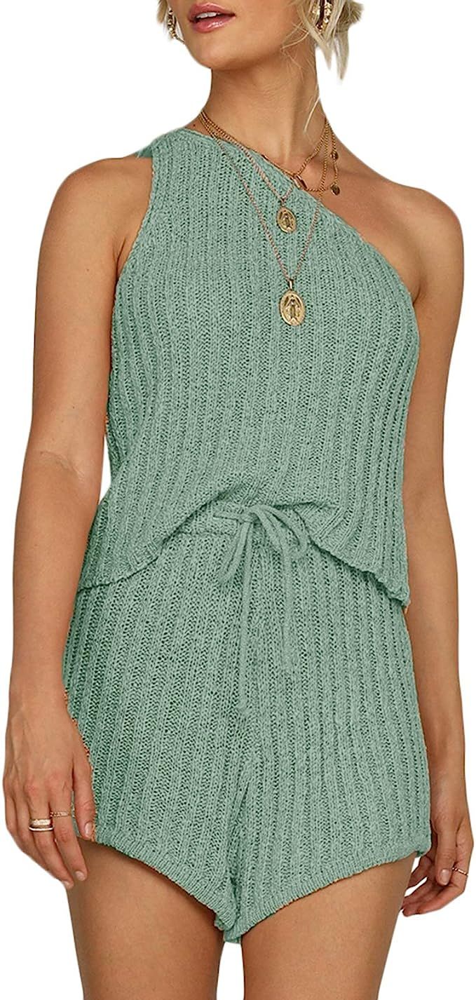 Sherrylily Womens Off Shouler Outfits Sleeveless Vests Tops Tie Front Pants Romper Overalls Jumps... | Amazon (US)