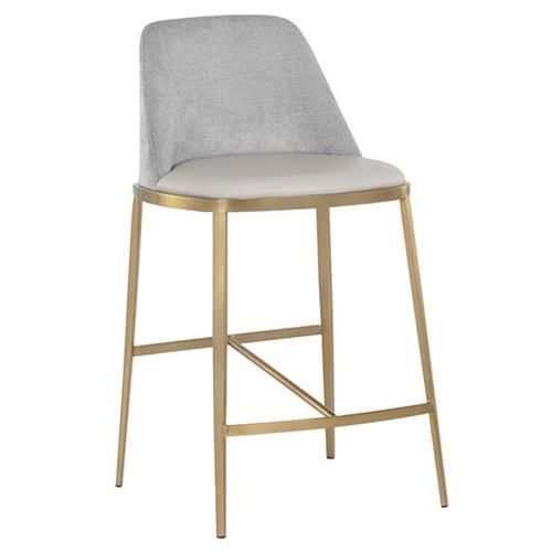 Sunpan Dover Regency Stone Grey Upholstered Gold Stainless Steel Counter Stool | Kathy Kuo Home